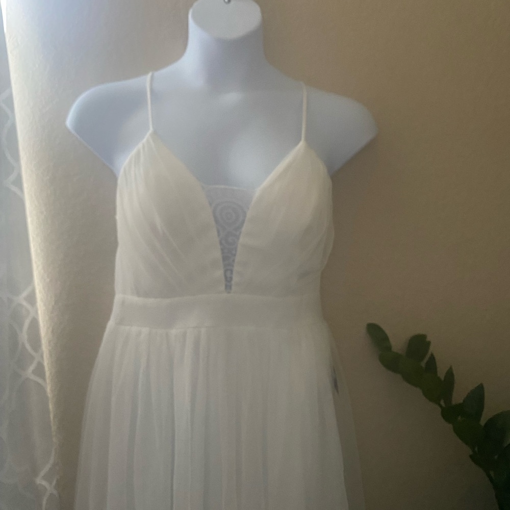 Windsor white wedding/formal long dress lace front criss cross back
